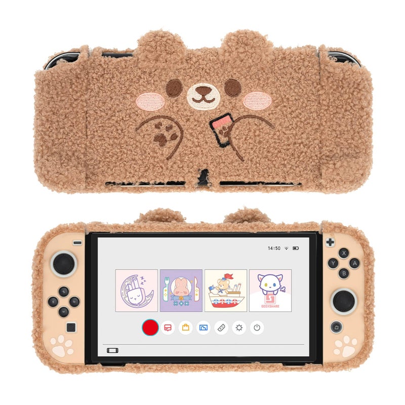 GeekShare Cute Plush Protective Case Cover Compatible with Nintendo Switch OLED Console and Joy Con ShockAbsorption and AntiScratch Skin Case for OLED Switch Plush Bear - Image 2
