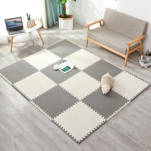 SIGNATRON 4 Tiles - 16 Sq Ft, Kids Puzzle Exercise Mat with EVA Foam Interlocking Tiles Play mats and Protective Flooring for Office, Home, School and Gym (Grey - White) - Image 1