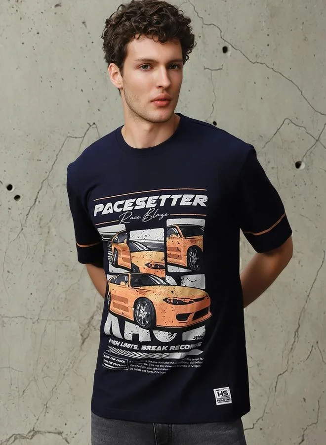 Men Relaxed Fit Motoracer Graphic Printed F1 Cotton T-shirt