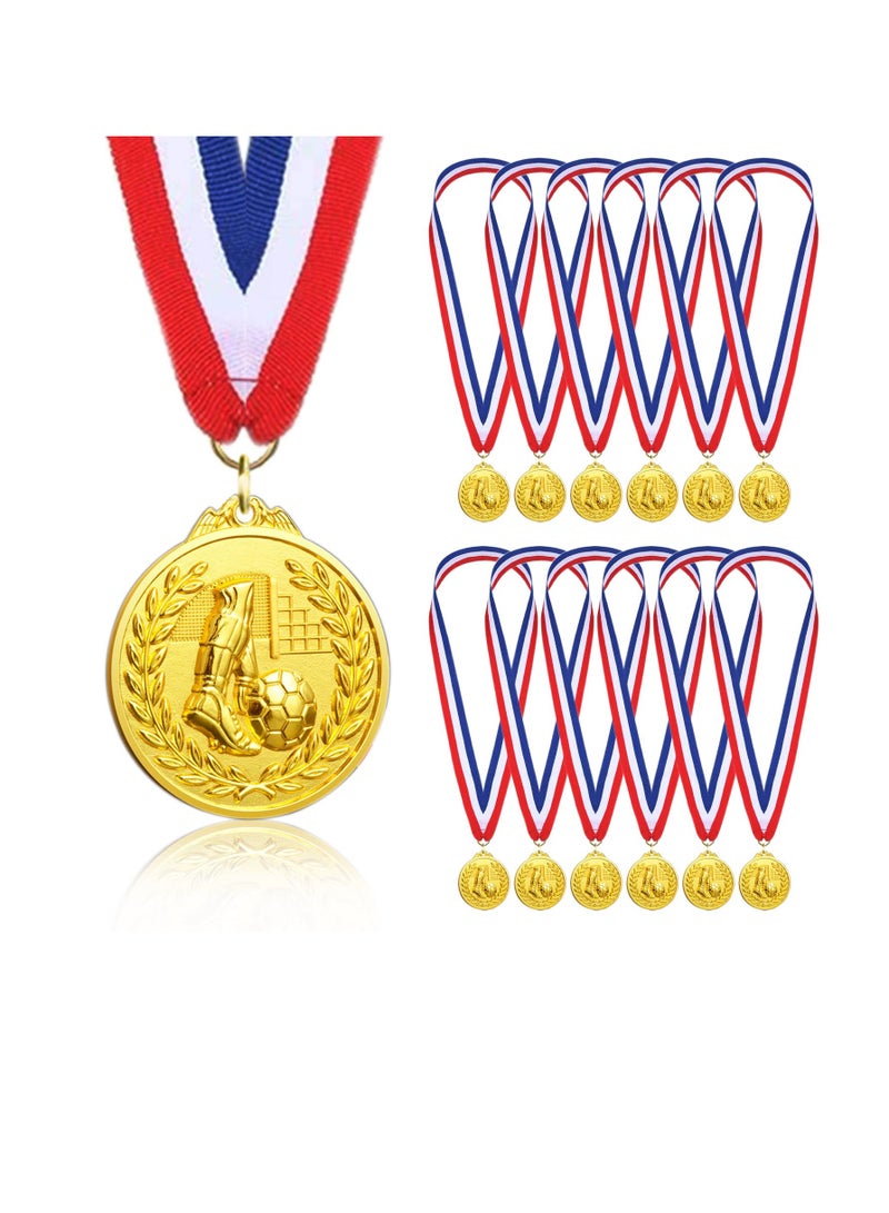 Barakah 12 Pack Football Medals for Kids, of Gold Metal Medal with Tricolour Nylon Ribbon, Party Favours Boys Children Adults - Image 1