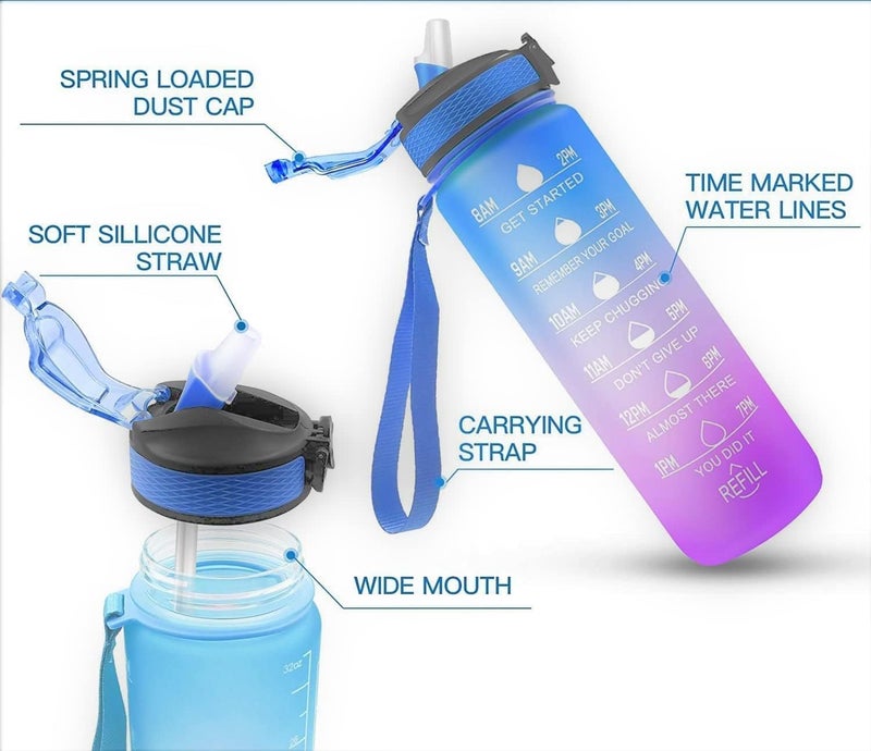 HILY ™ Original Tritan Motivational Water Bottle with Straw, Leak-proof, BPA Free, 1L Water bottle with Time Marker, Reusable Drinking Water Bottle for kids Adults - Image 1