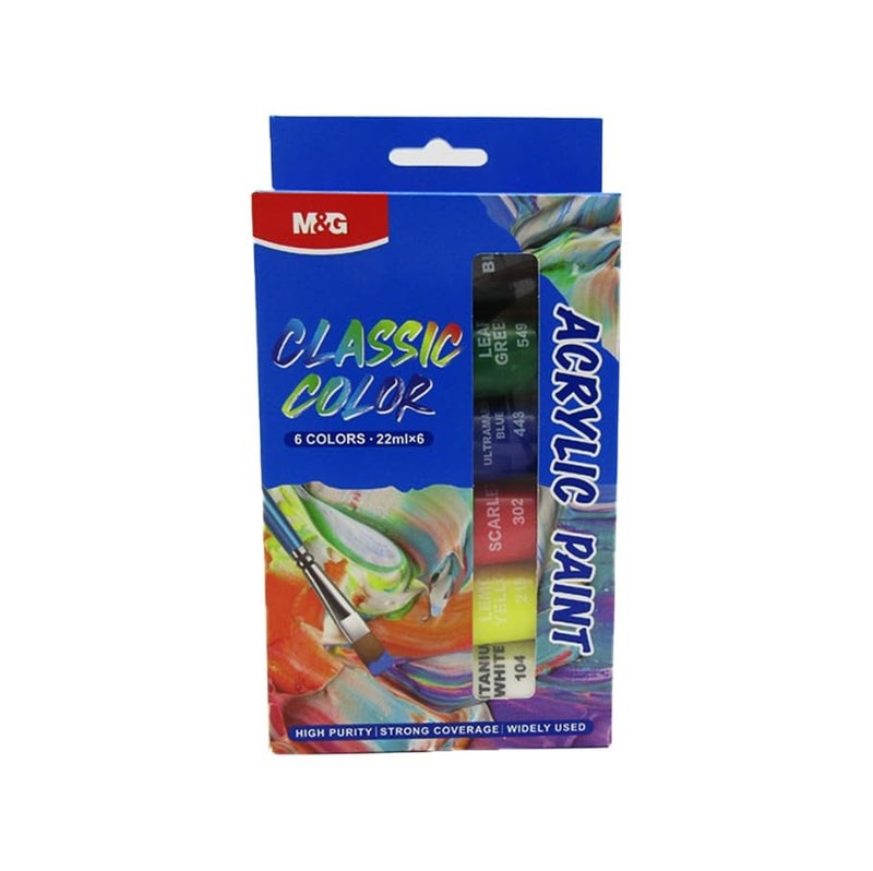 M&G Chenguang Classic Color Acrylic Paint Set – 6 Vibrant Colors (22 ml) | High Purity & Strong Coverage - No:APL976S4
