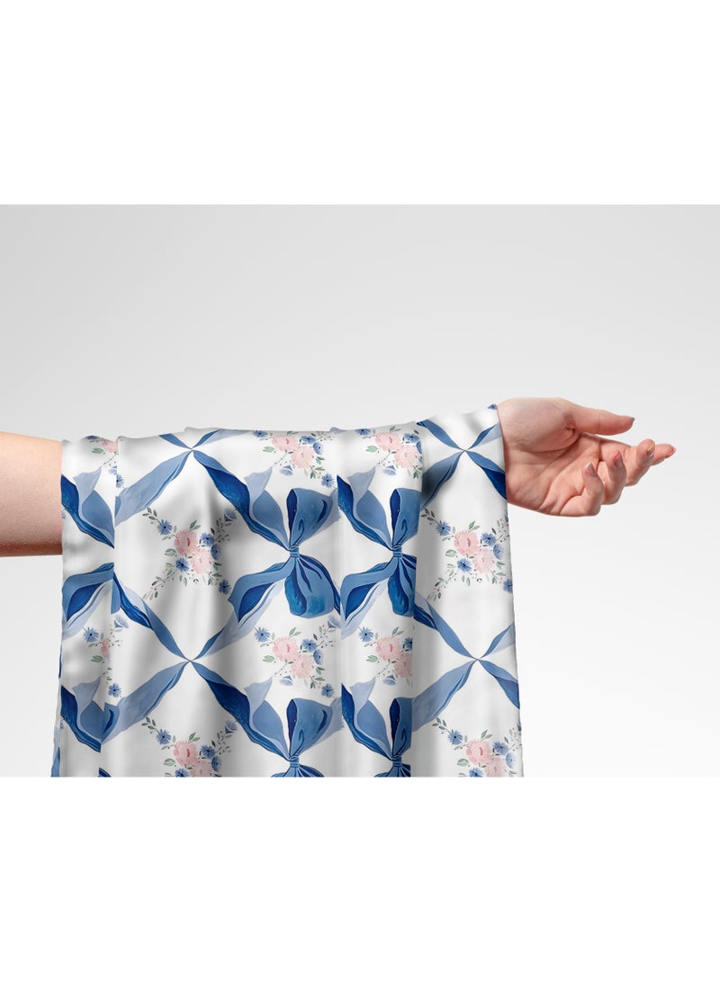 Vellato Al Lail Aramny Silk Fabric By The Yard Blue Pink Floral Bow Pattern Jalabiya Makhweer Dressmaking 58 Inches Width - Image 1