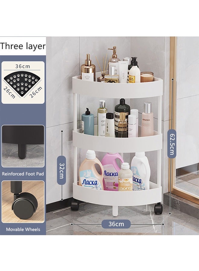 RollsTimi  3 Tier Corner Shelf with Wheels Corner Storage Rack Plastic Corner Shelves for Living Room Bathroom Kitchen Corner Storage Shelf Bookshelf,White  - Image 1
