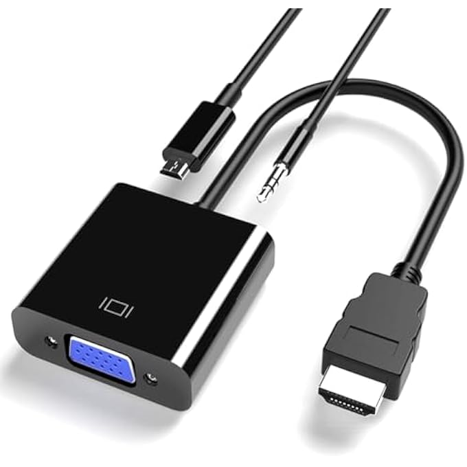 rayihni محول HDMI إلى VGA، محول HDMI-VGA بدقة 1080P مع منفذ صوت 3.5 مم ومصدر طاقة USB لأجهزة الكمبيوتر المحمولة HDMI، الكمبيوتر الشخصي، PS4، مشغل بلو راي، Raspberry Pi، Xbox إلى شاشة VGA، جهاز عرض والمزيد - Image 1