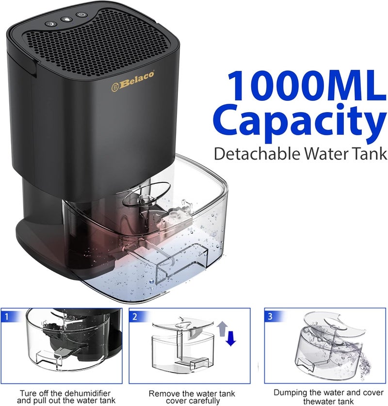 Belaco Dehumidifier 1000ml Portable Air Dehumidifier for Damp, Mould, Moisture in Home, Bedroom, Kitchen, Caravan, Office, Garage, Basement, Bathroom, Wardrobe - Image 5
