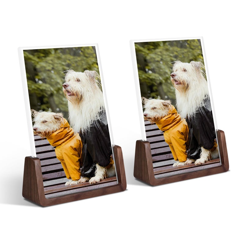 Komimaci 4x6 picture frames, Solid Rustic Wooden Photo Frames with Walnut Wood Base and High Definition Acrylic Glass Covers - for Tabletop or Desktop Display (4x6 inch, Vertical 2Pack) - Image 1