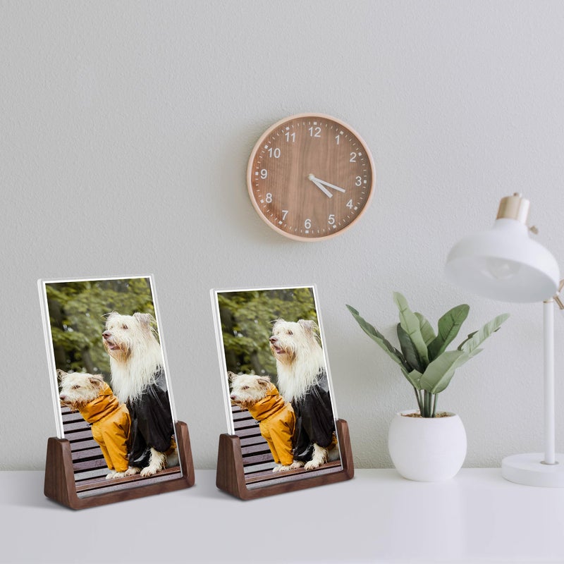 Komimaci 4x6 picture frames, Solid Rustic Wooden Photo Frames with Walnut Wood Base and High Definition Acrylic Glass Covers - for Tabletop or Desktop Display (4x6 inch, Vertical 2Pack) - Image 2