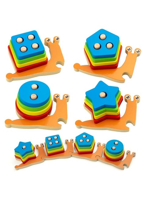 Montessori Toy For Toddler Wooden Snail Stacking Sorter Set Geometric Color Shape Block Fine Motor Skill Preschool Educational Learning Gift For 2 3 4 Year Old