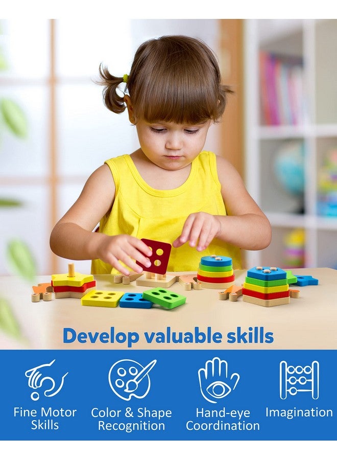 Montessori Toy For Toddler Wooden Snail Stacking Sorter Set Geometric Color Shape Block Fine Motor Skill Preschool Educational Learning Gift For 2 3 4 Year Old