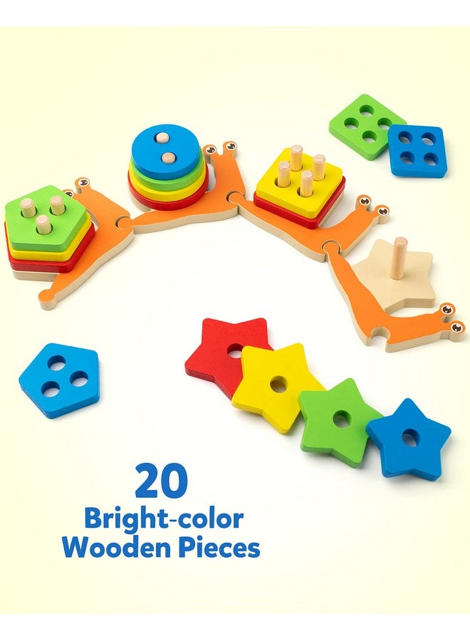Montessori Toy For Toddler Wooden Snail Stacking Sorter Set Geometric Color Shape Block Fine Motor Skill Preschool Educational Learning Gift For 2 3 4 Year Old