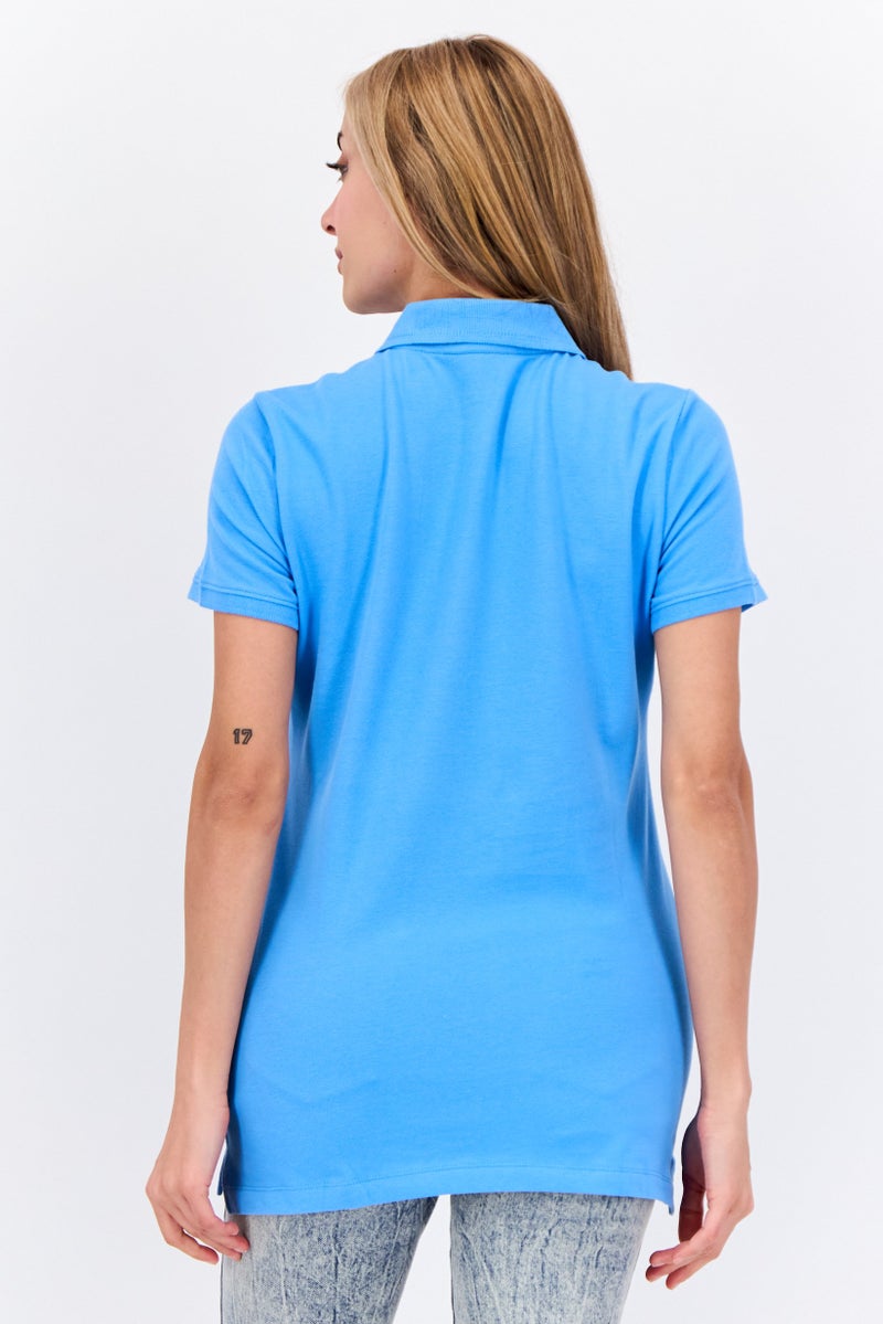NAUTICA Women Crew Neck Short Sleeves Embroidered Logo Polo Shirt, Blue - Image 3