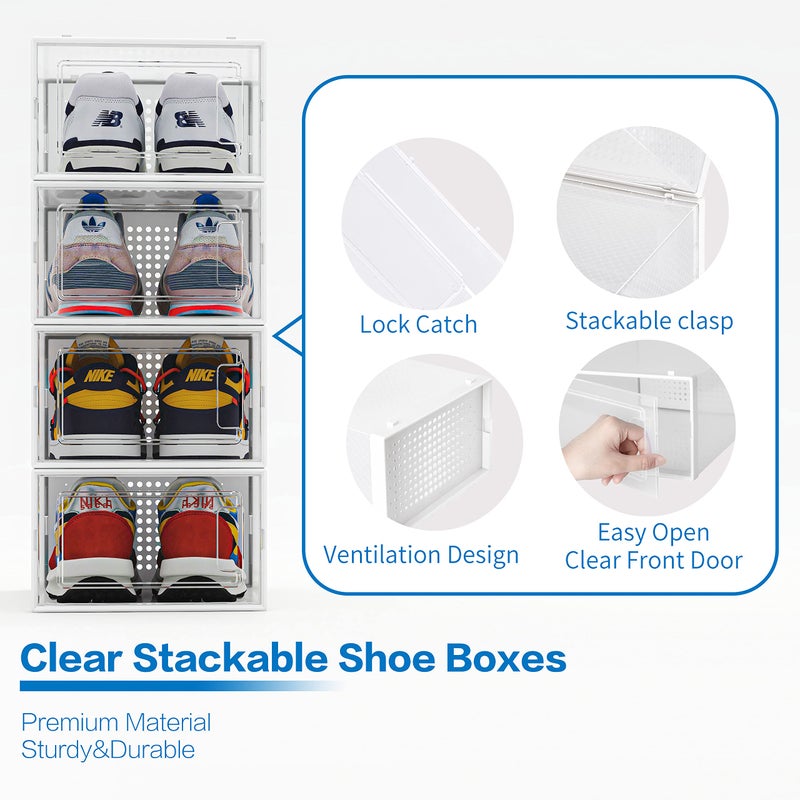 Seseno 12 Pack Shoe Organizer Storage Bins Clear Plastic Stackable Shoe Boxes for Closet, Space Saving Foldable Shoe Storage Case, Sneaker Storage Shoe Box Container - Image 5