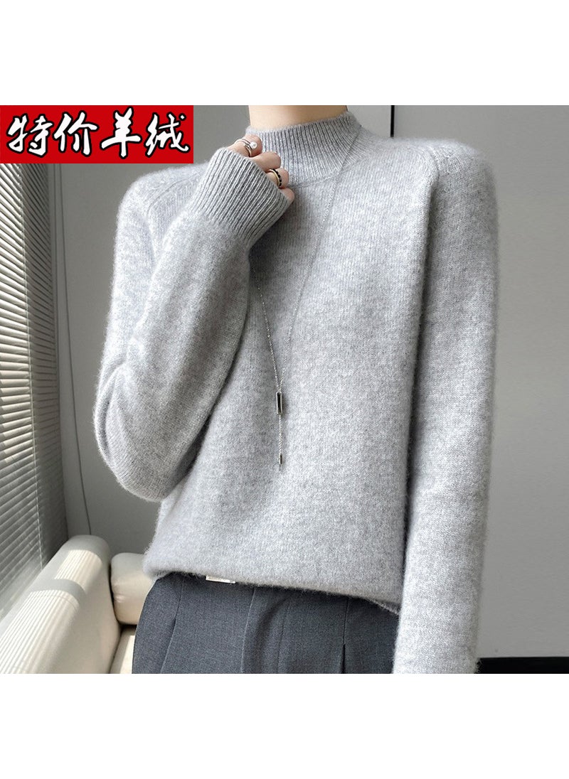 Generic - Autumn/Winter New Womens Half-Polo Turtle Neck Sweater Versatile Knitted Top Pure Wool Base Layer Top Pullover Camel - Image 1