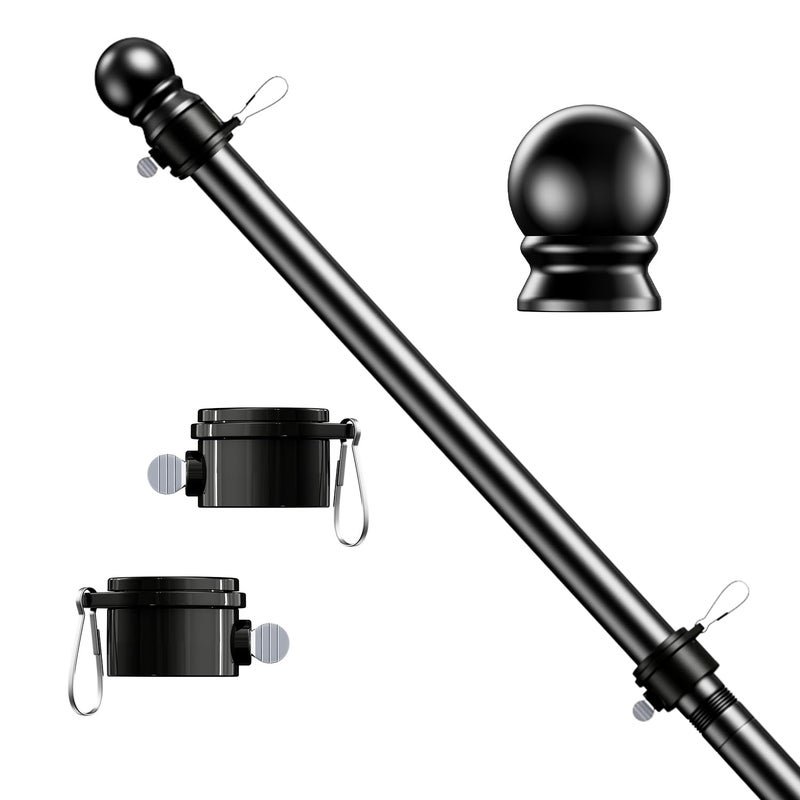 ESTTOP 5 FT Flag Pole, Tangle Free Spinning Stainless Steel Weather Resistant Rustproof Flagpole for 3x5 USA Flag Sports Fan Outdoor Flags 1" Dia Flag Poles for Outside House, Wall-Mounted (Black) - Image 1