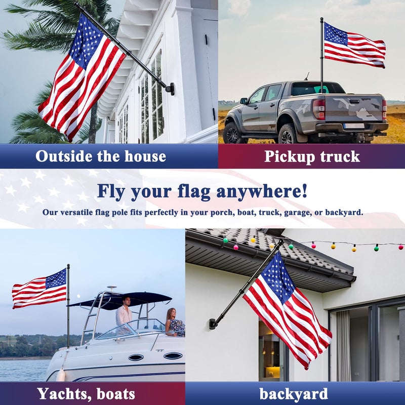 ESTTOP 5 FT Flag Pole, Tangle Free Spinning Stainless Steel Weather Resistant Rustproof Flagpole for 3x5 USA Flag Sports Fan Outdoor Flags 1" Dia Flag Poles for Outside House, Wall-Mounted (Black) - Image 4