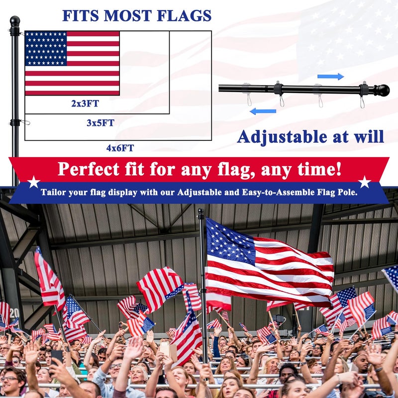 ESTTOP 5 FT Flag Pole, Tangle Free Spinning Stainless Steel Weather Resistant Rustproof Flagpole for 3x5 USA Flag Sports Fan Outdoor Flags 1" Dia Flag Poles for Outside House, Wall-Mounted (Black) - Image 5