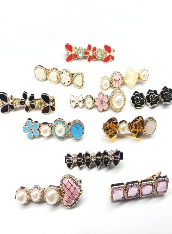 Shopinloop Korean Style Pearl & Rhinestone Hair Clips Set for Women & Girls – Pack of 11 | Premium Metal Hair Pins & Barrettes – Elegant Multicolor Hair Accessories for Daily & Party - Image 3