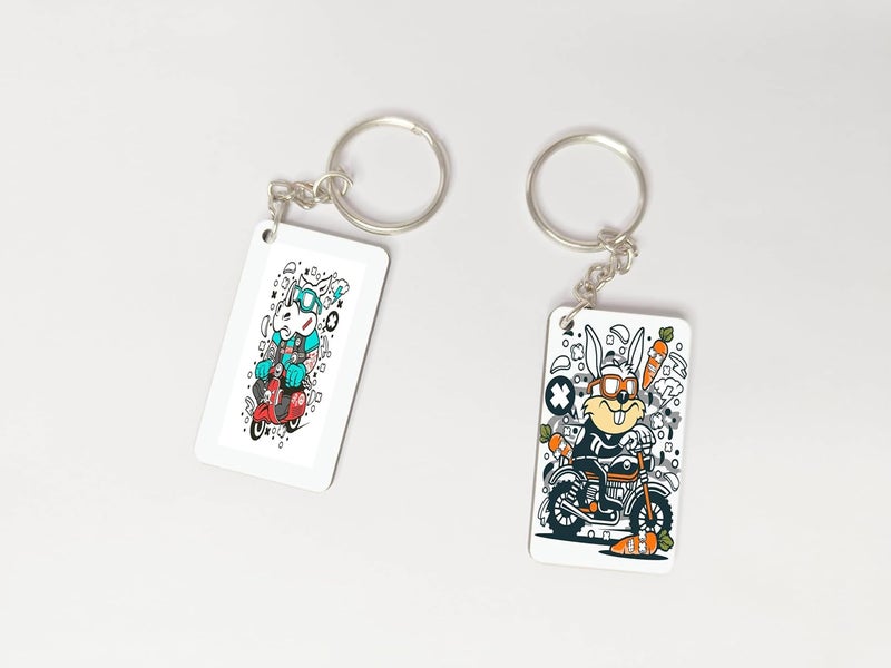 OUTFITQUE Premium Pack of 2 Anime245 Printed Long Keychain For Bike Scooty Car MDF Keyholder