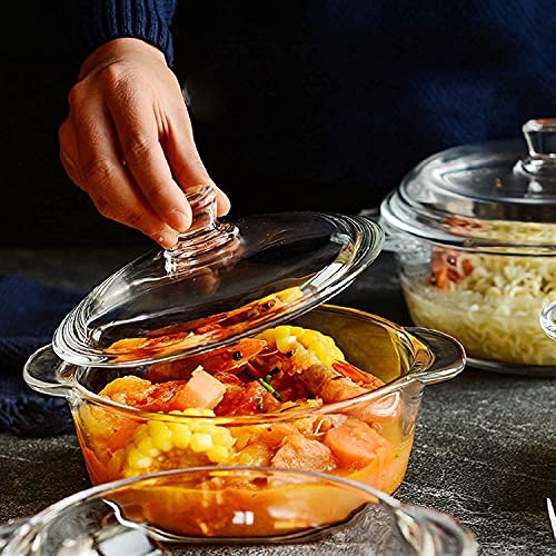 bellemax Deep Round Glass Casserole Oven and Microwave Safe Serving Bowl with See Through Top Lid - (2500 ML, Set of 3) - Image 1