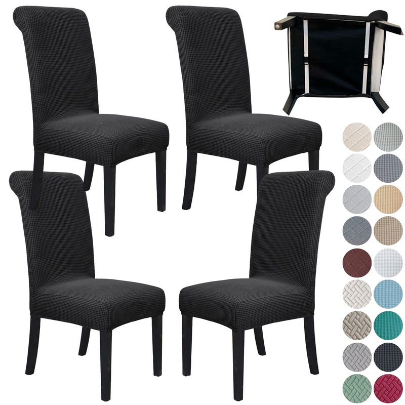 SPRINGRICO 4 Pack Dining Room Chair Covers with seat Belt Stretch Parsons Chair Slipcover Washable Kitchen Dining Chair Cover Removable Seat Protector Set of 4 S1 Black