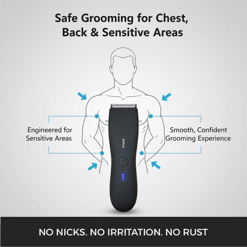 TakTik Body Hair Trimmers for Men – Waterproof Rechargeable Grooming Trimmer- Shaver for Men with SkinSafe Ceramic Blades, 800 mAh Type C, 90 Min Runtime – Safe for Chest, Back & Sensitive Areas - Image 5