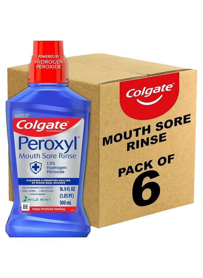 كولجيت غسول الفم كولجيت بيروكسيل المطهر وغسول لقرح الفم، 1.5% بيروكسيد الهيدروجين، بنكهة النعناع الخفيف - 500 مل، 16.9 أونصة سائلة (عبوة من 6 قطع)
