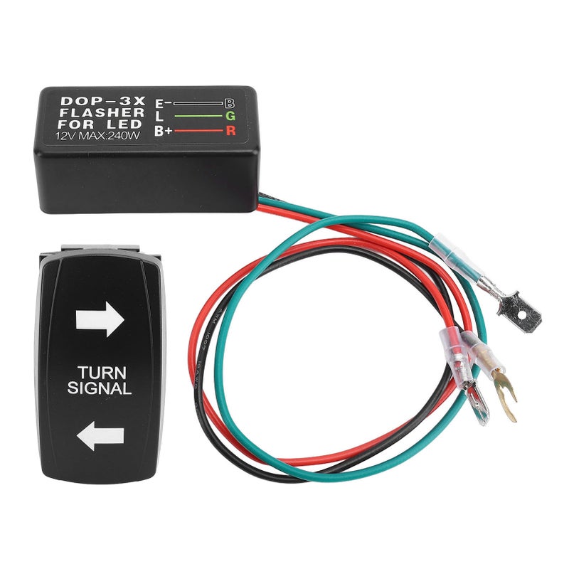 DC12-24V Turn Signal Rocker Switch with Flasher Green LED for ATV UTV RV Vehicle Off Road Pickup Tractor Boat Motorcycle - Image 1