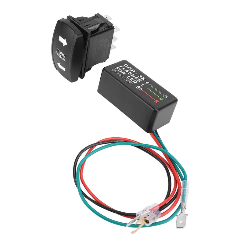 DC12-24V Turn Signal Rocker Switch with Flasher Green LED for ATV UTV RV Vehicle Off Road Pickup Tractor Boat Motorcycle - Image 4