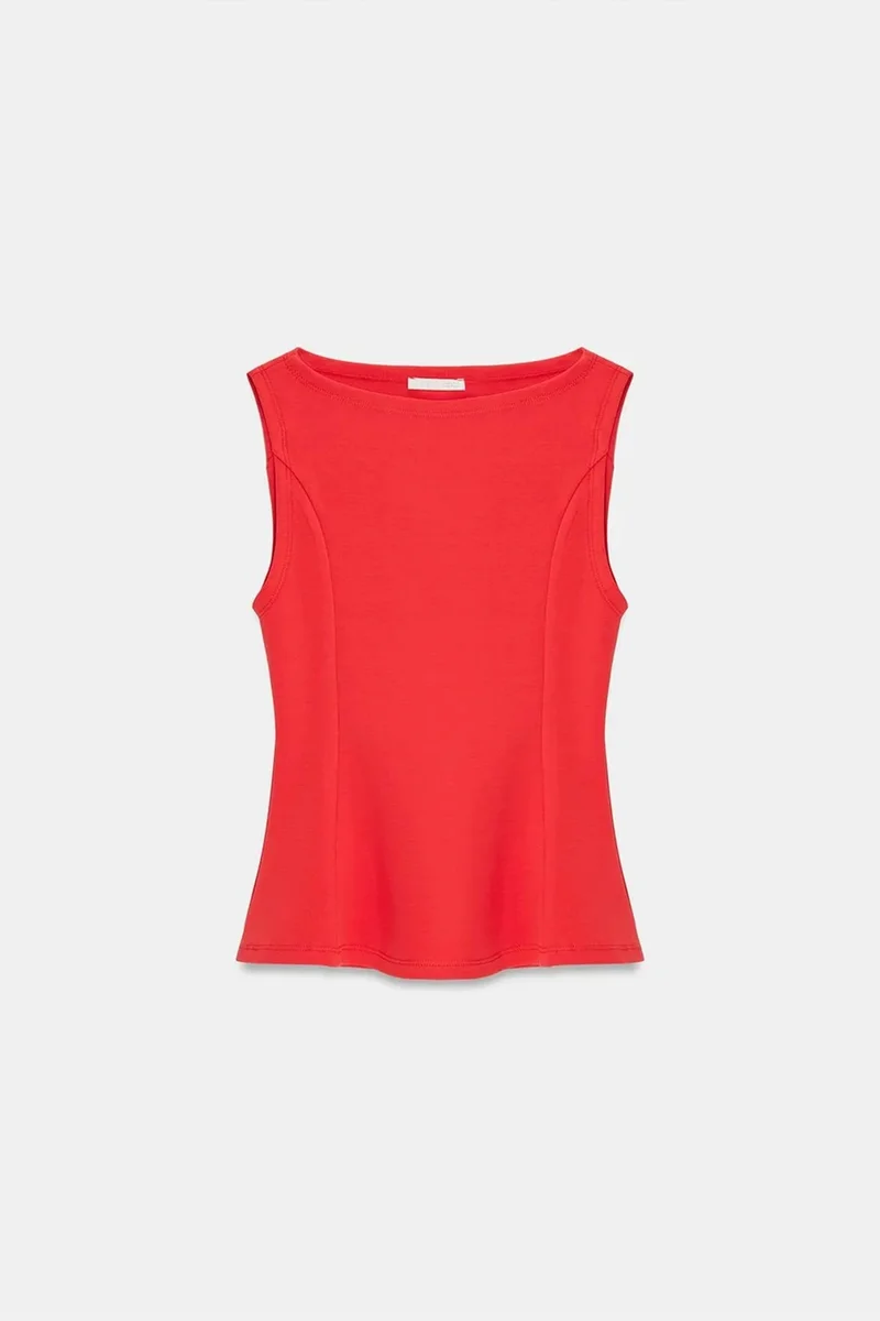 Dilvin Red DILVIN Fitted Sleeveless Peplum Blouse for Women | Best Price UAE