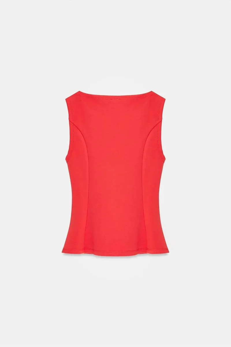 Dilvin Red DILVIN Fitted Sleeveless Peplum Blouse for Women | Best Price UAE