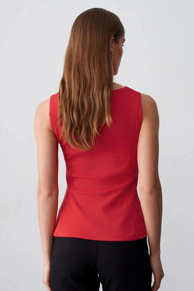 Dilvin Red DILVIN Fitted Sleeveless Peplum Blouse for Women | Best Price UAE