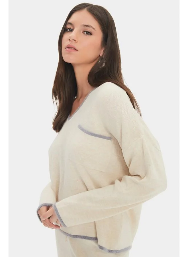 JUNE June Women Wide Fit Furry Knitwear Bottom-Top Set Beige - Grey