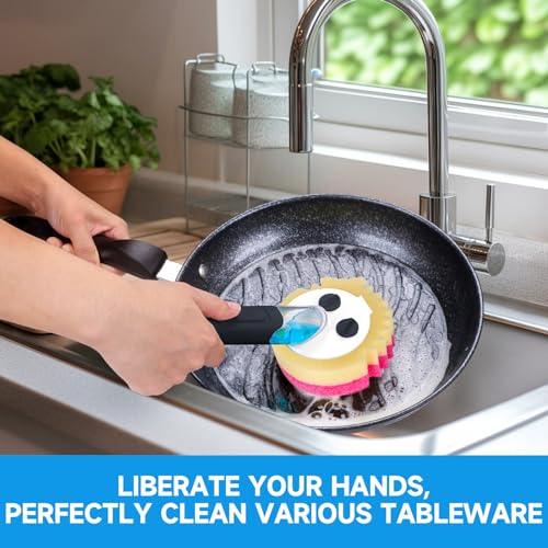 AMAZYC-US Smile Sponge Dish Wand Holder for Round Smiley Face Sponge Soap Dispensing Handle Upgraded Design, Black - Image 4