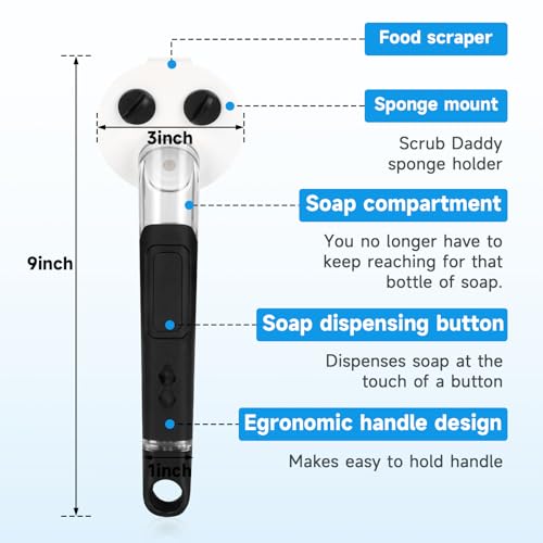 AMAZYC-US Smile Sponge Dish Wand Holder for Round Smiley Face Sponge Soap Dispensing Handle Upgraded Design, Black - Image 5