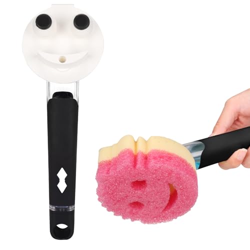 AMAZYC-US Smile Sponge Dish Wand Holder for Round Smiley Face Sponge Soap Dispensing Handle Upgraded Design, Black - Image 1