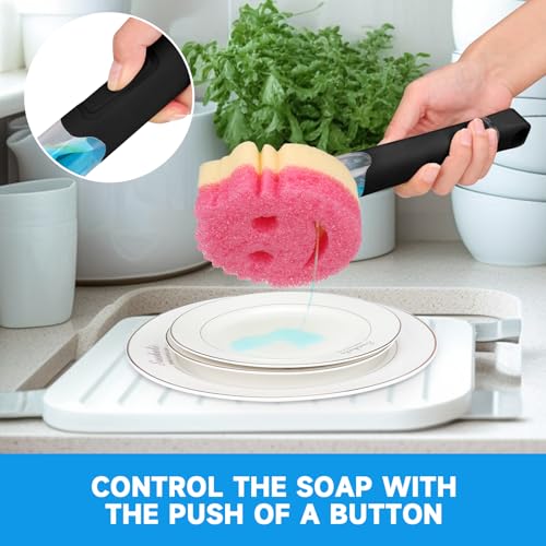 AMAZYC-US Smile Sponge Dish Wand Holder for Round Smiley Face Sponge Soap Dispensing Handle Upgraded Design, Black - Image 2