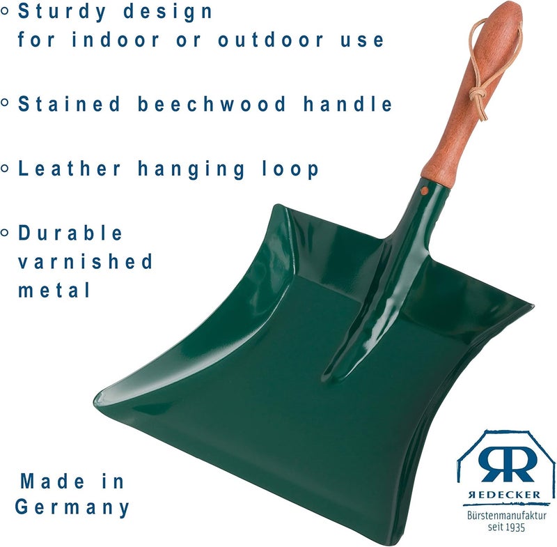 REDECKER Heavy Duty Steel Dust Pan, Powder-Coated, Large Green Dustpan with Long 16-1/2-Inches Oiled Beechwood Handle for Home, Outdoor Dustpan, Made in Germany - Dust Pan Steel Green - Image 3
