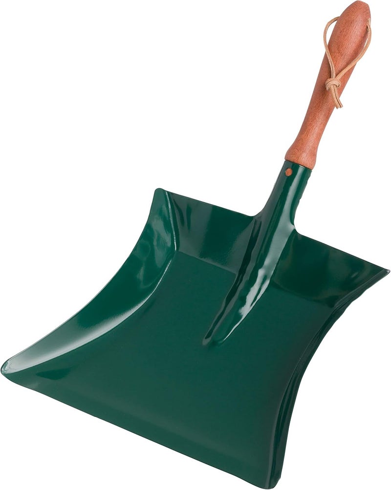 REDECKER Heavy Duty Steel Dust Pan, Powder-Coated, Large Green Dustpan with Long 16-1/2-Inches Oiled Beechwood Handle for Home, Outdoor Dustpan, Made in Germany - Dust Pan Steel Green - Image 1