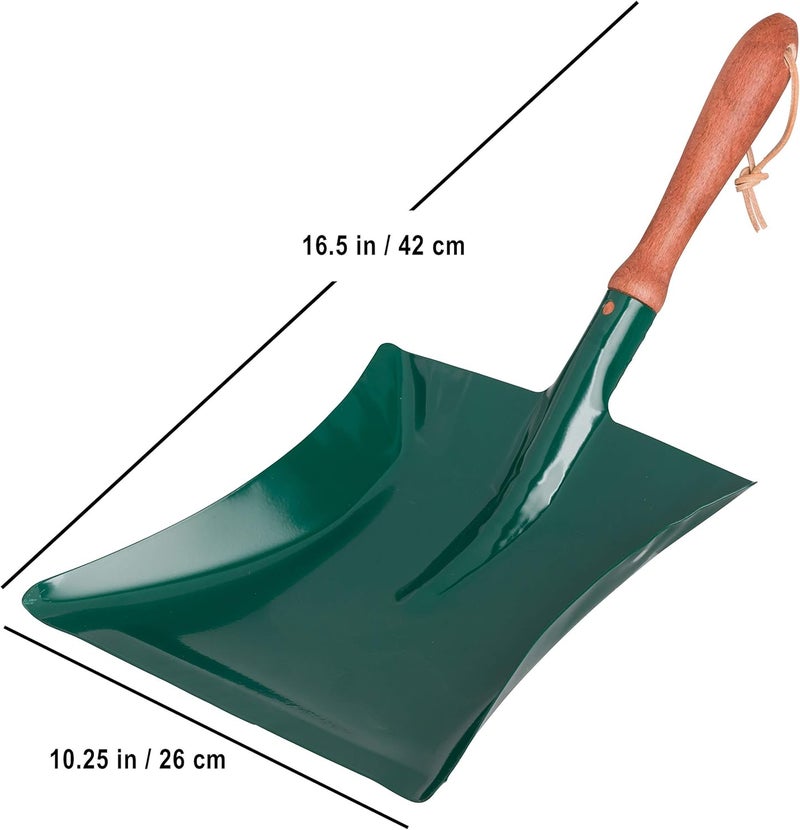 REDECKER Heavy Duty Steel Dust Pan, Powder-Coated, Large Green Dustpan with Long 16-1/2-Inches Oiled Beechwood Handle for Home, Outdoor Dustpan, Made in Germany - Dust Pan Steel Green - Image 2
