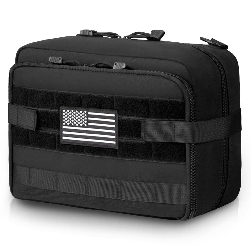 Jueachy Tactical Molle Pouch Admin Bag Utility Tool Pouches Molle Attachment EDC Large Pouches Expandable Molle Accessories Organizer Medical Pocket U.S.A Patch Included Black - Image 1