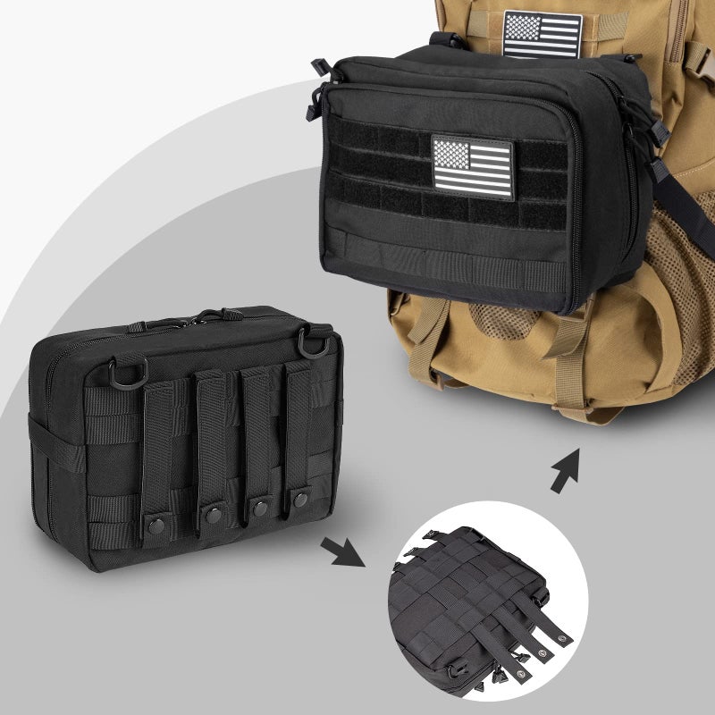 Jueachy Tactical Molle Pouch Admin Bag Utility Tool Pouches Molle Attachment EDC Large Pouches Expandable Molle Accessories Organizer Medical Pocket U.S.A Patch Included Black - Image 4
