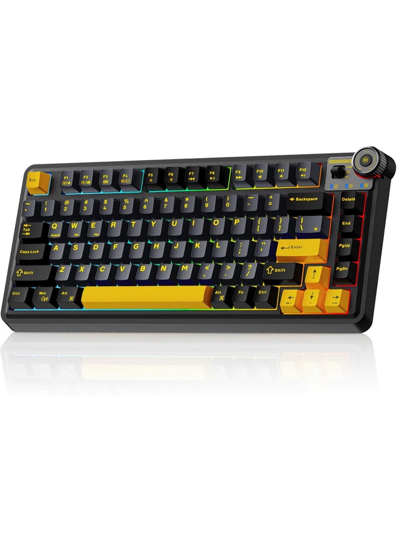 AULA لوحة مفاتيح ميكانيكية لاسلكية ثلاثية الوضع AU75 بتصميم مدمج 75% – لوحة مفاتيح للألعاب قابلة للتبديل مع مفتاح Star Vector، بلوتوث، 2.4GHz ووضع سلكي، إضاءة خلفية RGB للألعاب، الكمبيوتر واستخدام المكتب - Image 1