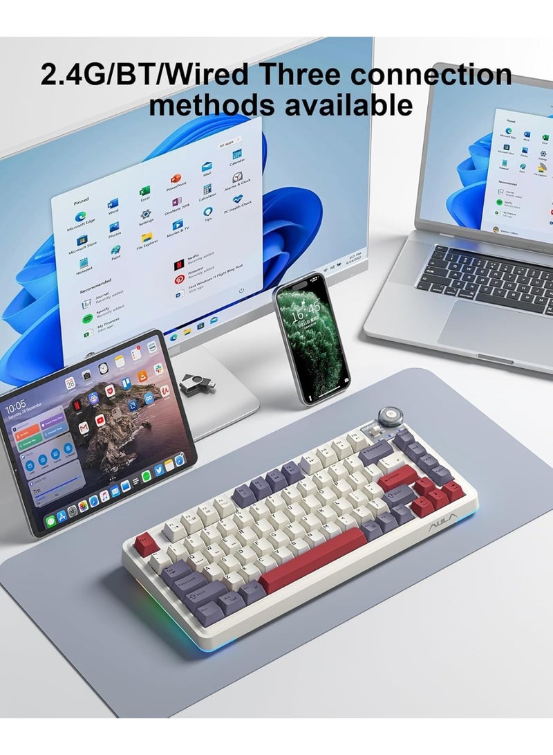 AULA لوحة مفاتيح ميكانيكية لاسلكية ثلاثية الوضع AU75 بتصميم مدمج 75% – لوحة مفاتيح للألعاب قابلة للتبديل مع مفتاح Star Vector، بلوتوث، 2.4GHz ووضع سلكي، إضاءة خلفية RGB للألعاب، الكمبيوتر واستخدام المكتب - Image 4