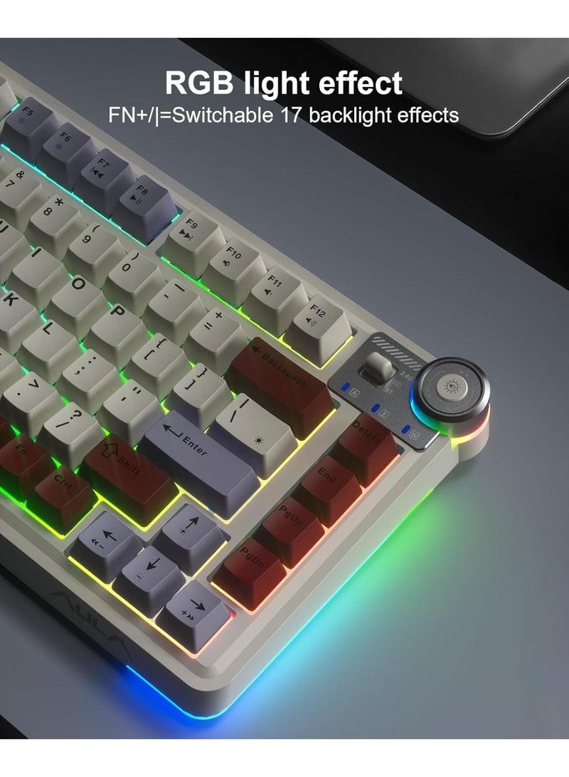 AULA لوحة مفاتيح ميكانيكية لاسلكية ثلاثية الوضع AU75 بتصميم مدمج 75% – لوحة مفاتيح للألعاب قابلة للتبديل مع مفتاح Star Vector، بلوتوث، 2.4GHz ووضع سلكي، إضاءة خلفية RGB للألعاب، الكمبيوتر واستخدام المكتب - Image 3