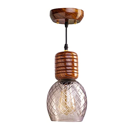 Green House Handmade Sheesham Wood Hanging Pendant Ceiling Jhumar Light | Diamond Cut Glass with E27 Bulb Holder(Bulb not Included) | 1m Adjustable Cord | Home Decor Fancy Lighting | Bedroom, Living Room, Dining Room, Kitchen, Hall - Image 2
