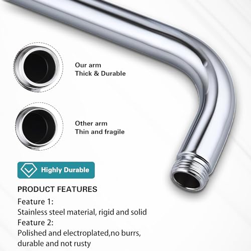 Enoughmen 12 Inch Shower Arm with Flange,Stainless Steel 90 Degree Rain Shower Head Extension Arm,Wall-Mounted Shower Head Arm for Fixed Shower Head,Brushed Nickel - Image 4