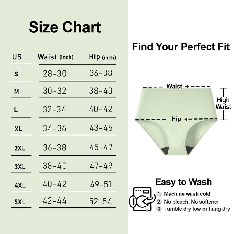 BATTEWA Incontinence Underwear for Women Washable, Leak Proof Underwear High Waist Cotton,Bladder Leakage 50ML (5Beige, Large, 5 Pack) - Image 3