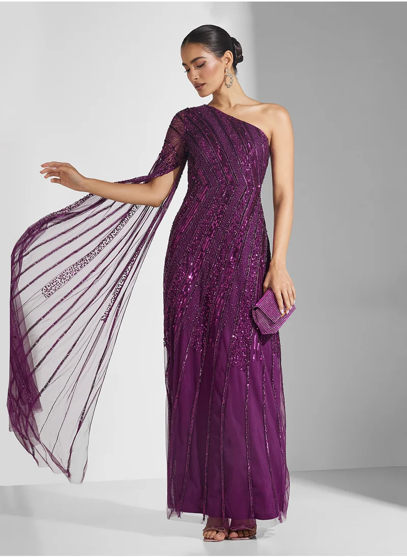 اميليا روز One Shoulder Sequin Maxi Dress