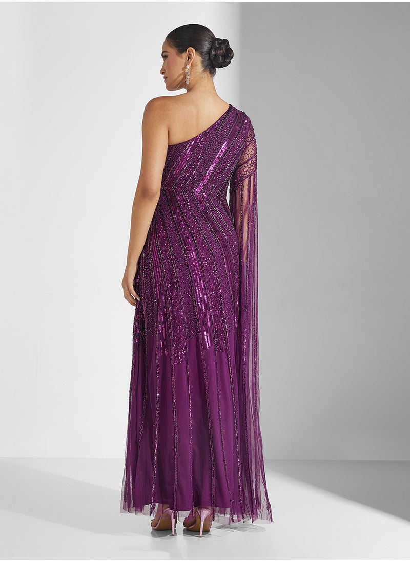 Amelia Rose - One Shoulder Sequin Maxi Dress - Image 1